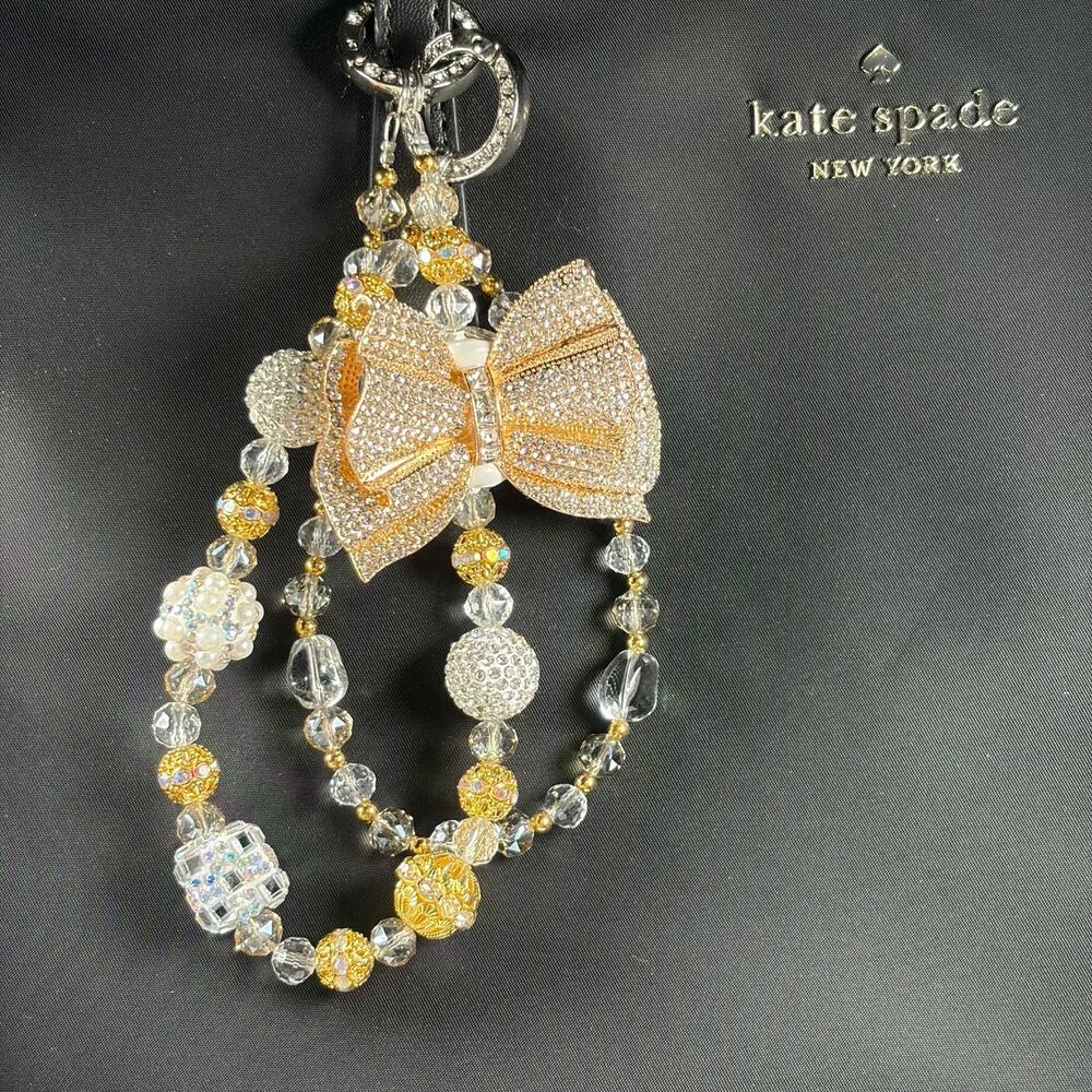 Beaded Bag Charm Gold Crystal Bow Rhinestone Drip Y2K Coquette Luxe Kawaii Spark - Picture 3 of 12